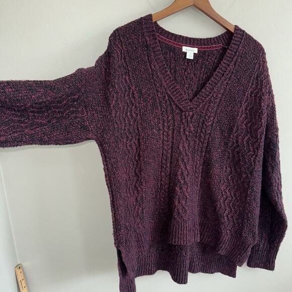 Sundance Cable Knit Pullover Sweater Women’s L Red Black V Neck High Low Hem - Picture 6 of 7